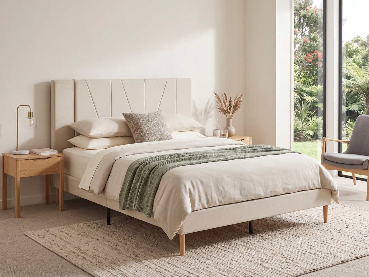 Jervis Linen Bed Frame Beige - Queen
