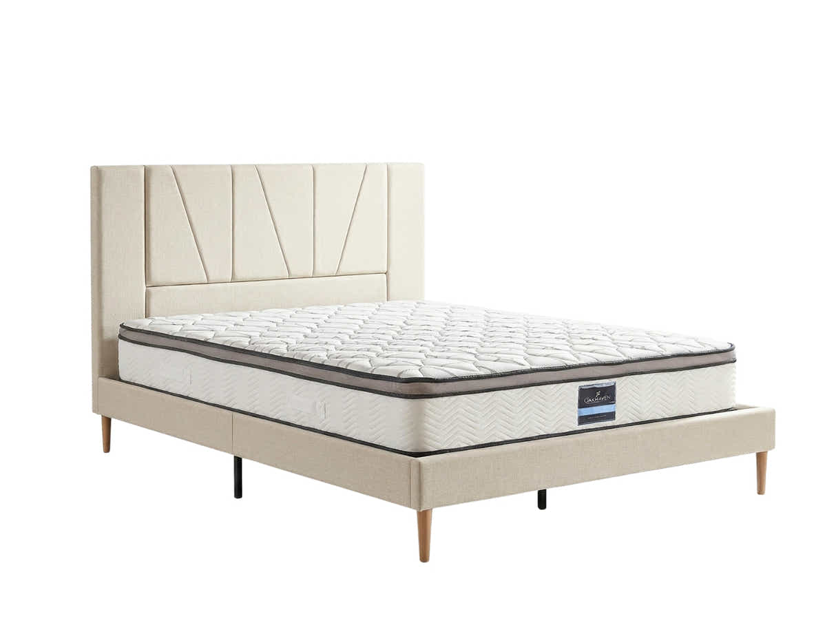 Jervis Bed Frame Linen Beige & GEL30 Mattress - Queen