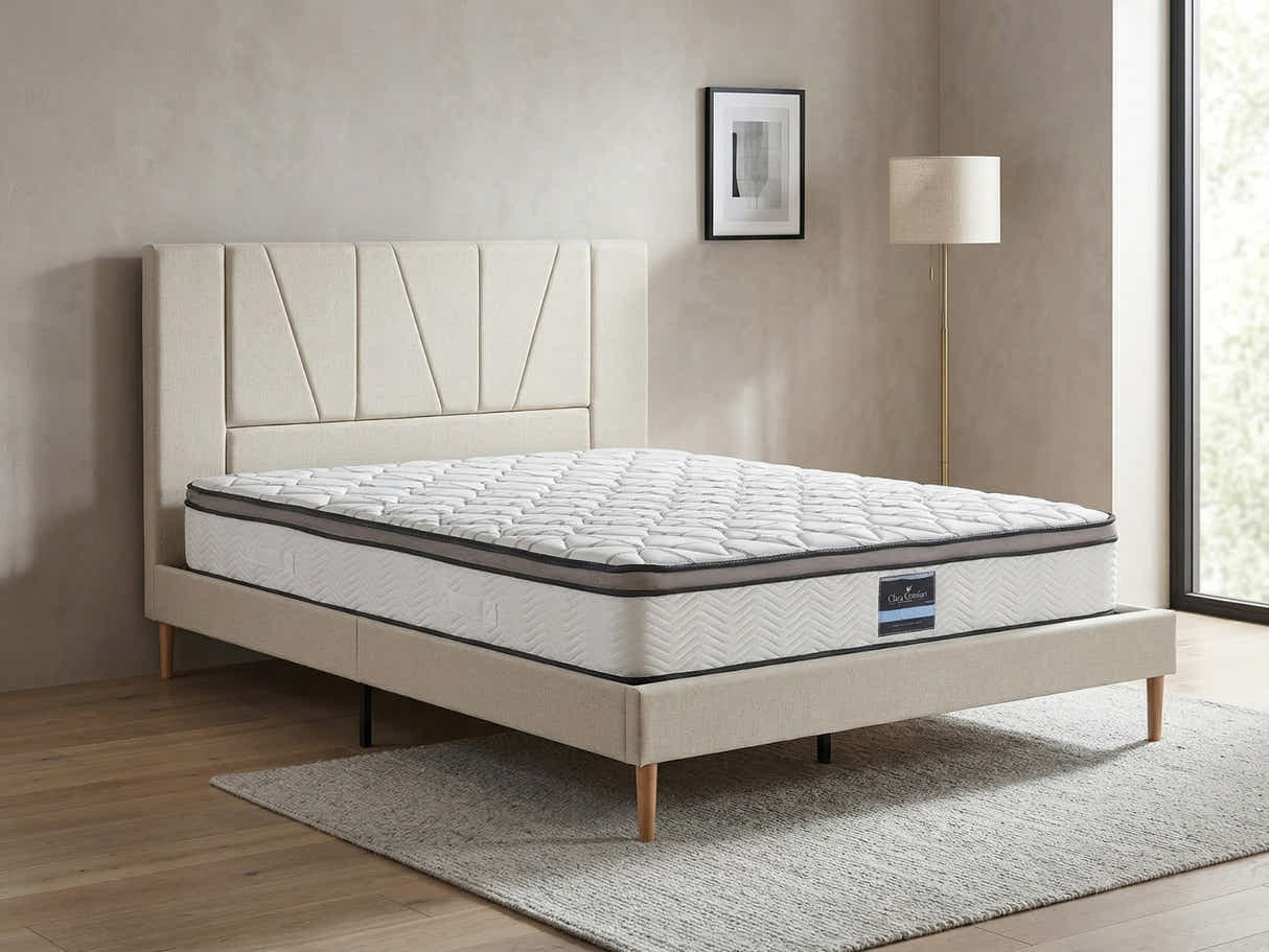 Jervis Bed Frame Linen Beige & GEL30 Mattress - Queen