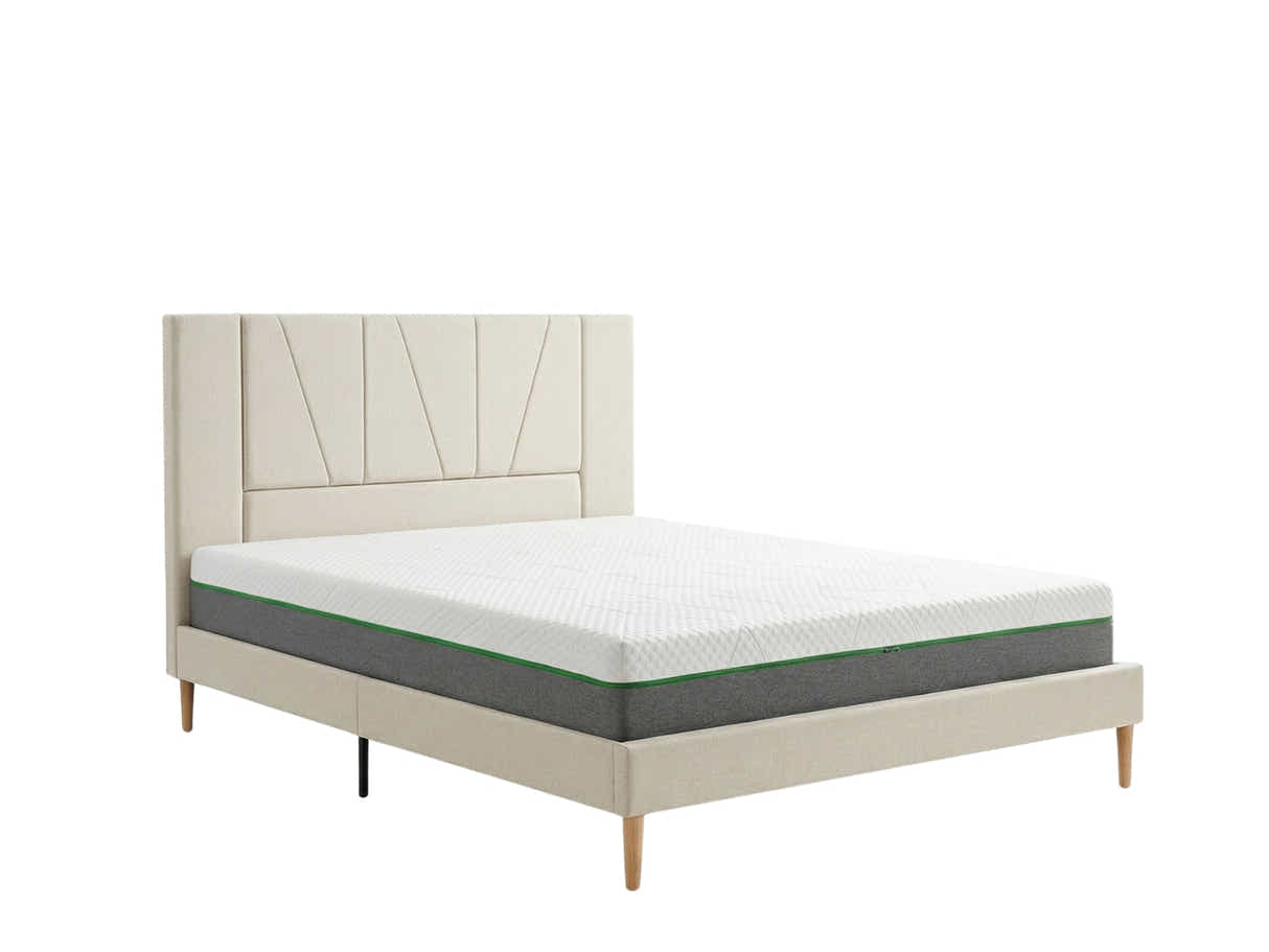 Jervis Bed Frame Linen Beige & 3 Way Mattress - Queen