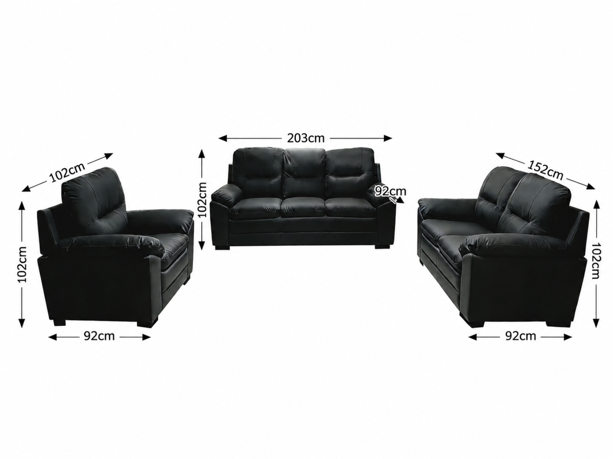 Kolby 3-Piece PU Sofa Set - Black