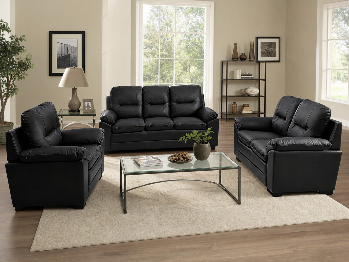 Kolby 3-Piece PU Sofa Set - Black