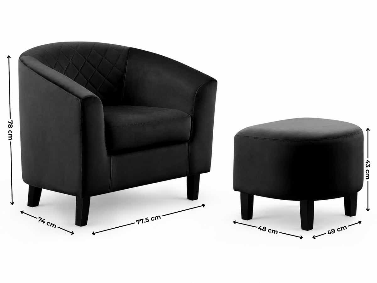 Cambia Tub Chair with Ottoman Velvet - Black