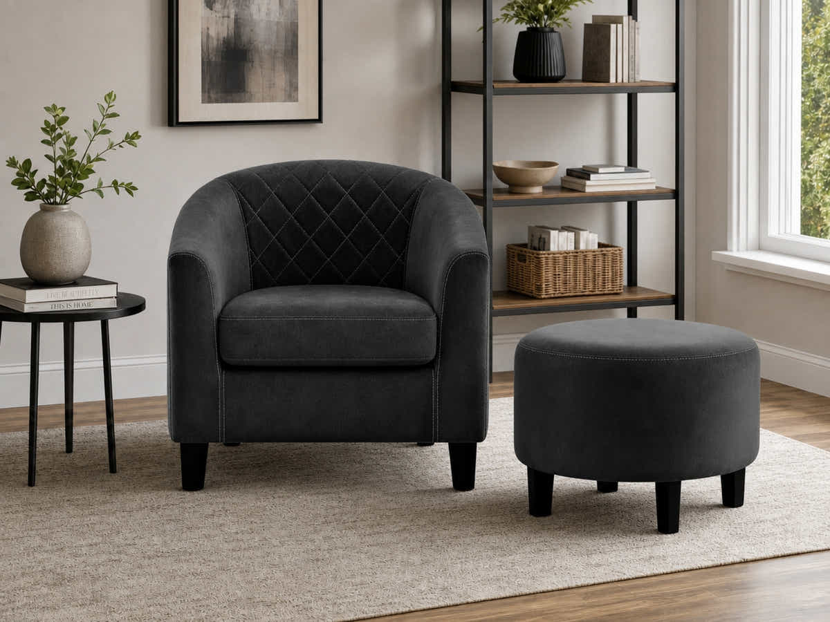 Cambia Tub Chair with Ottoman Velvet - Black