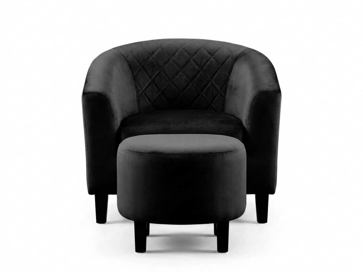 Cambia Tub Chair with Ottoman Velvet - Black