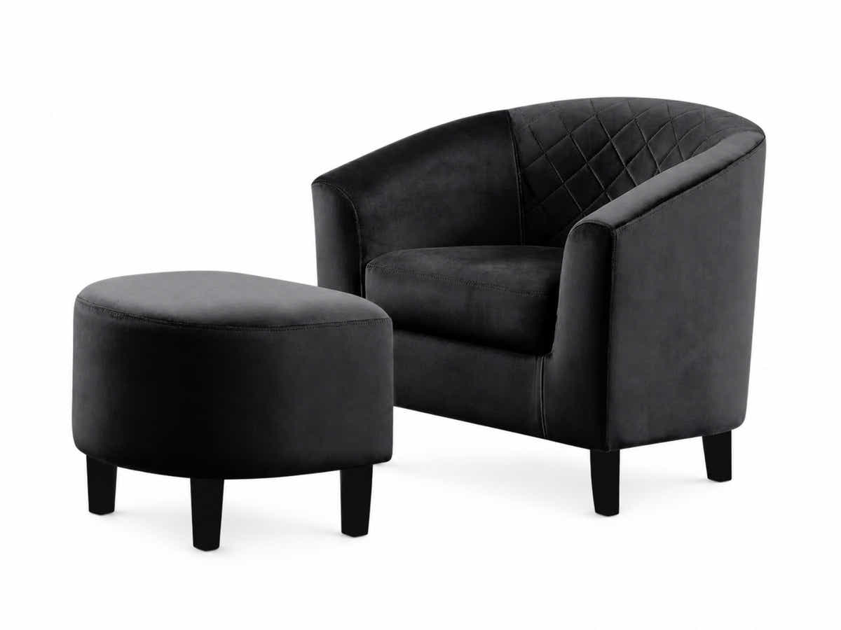 Cambia Tub Chair with Ottoman Velvet - Black