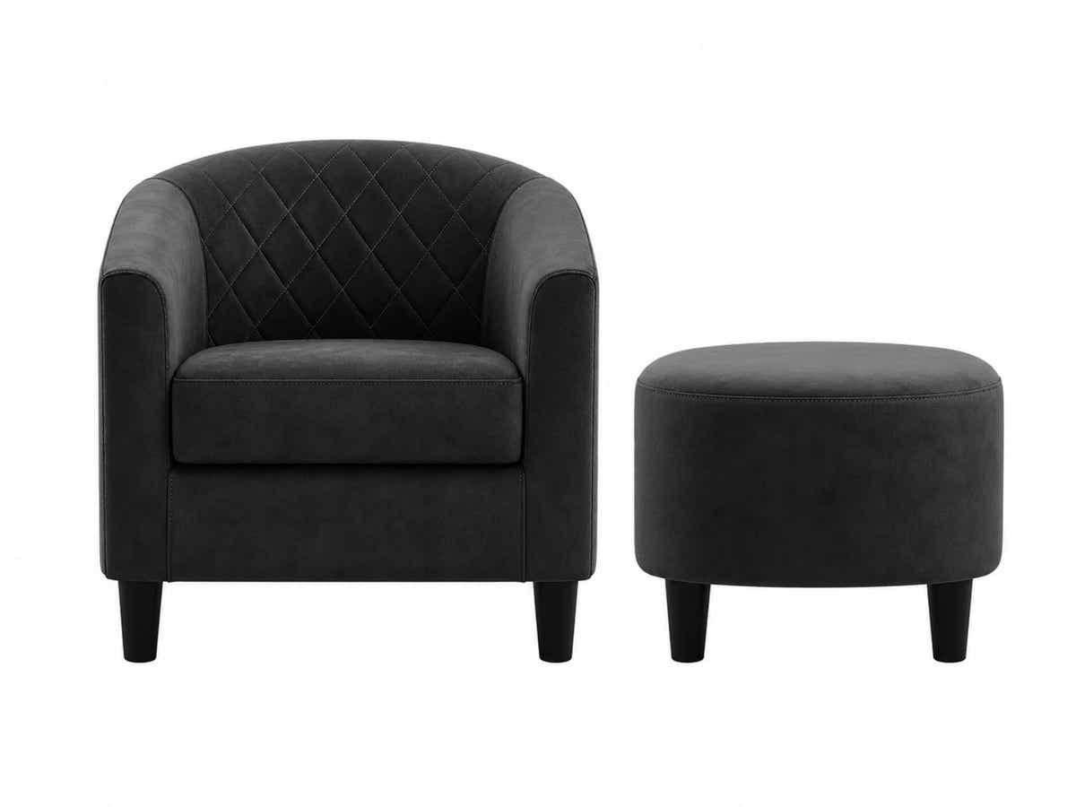 Cambia Tub Chair with Ottoman Velvet - Black