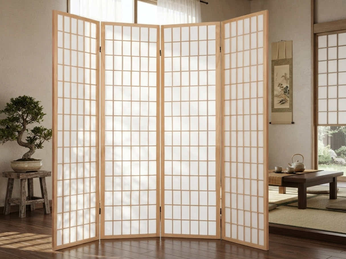 4-Panel Room Divider E P1 - Natural Wood