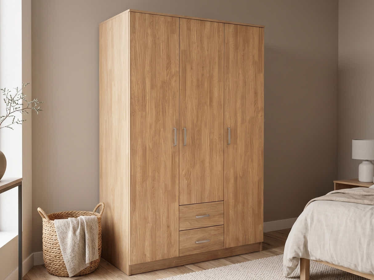 Upgraded Evander 3-Door Wardrobe With Drawers