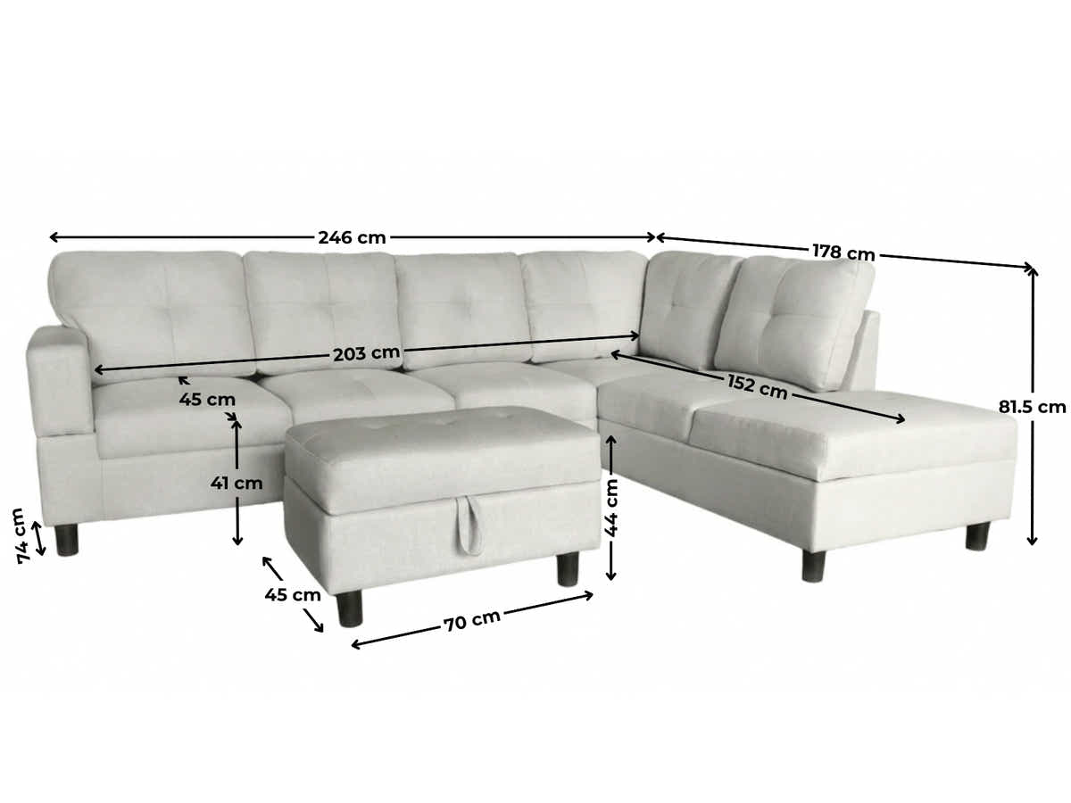 Vega Sectional Sofa with Ottoman Linen - Beige