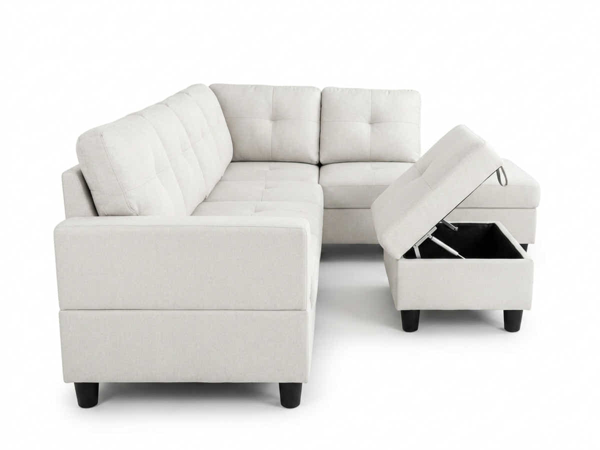 Vega Sectional Sofa with Ottoman Linen - Beige