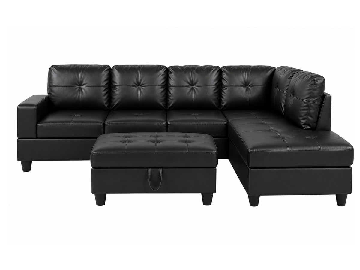 Vega Sectional Sofa with Ottoman PU - Black