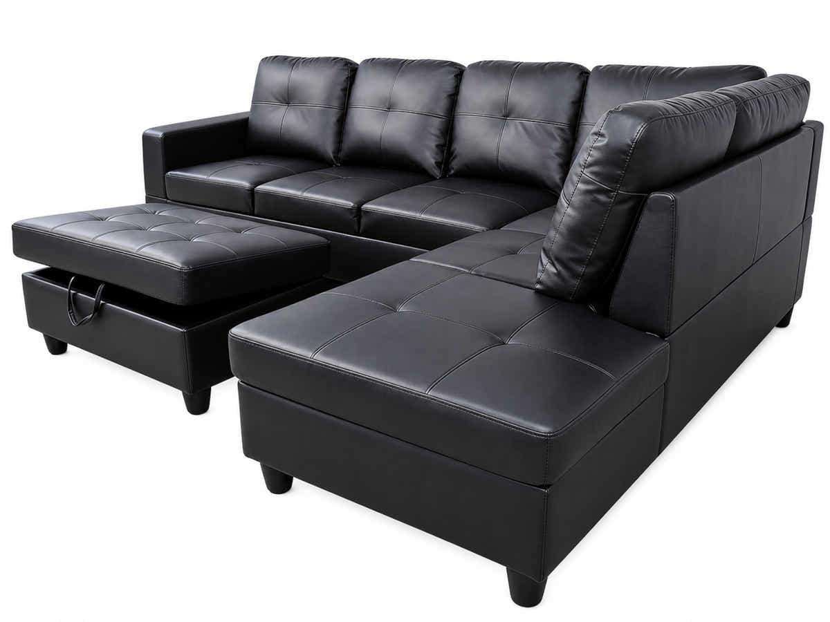 Vega Sectional Sofa with Ottoman PU - Black