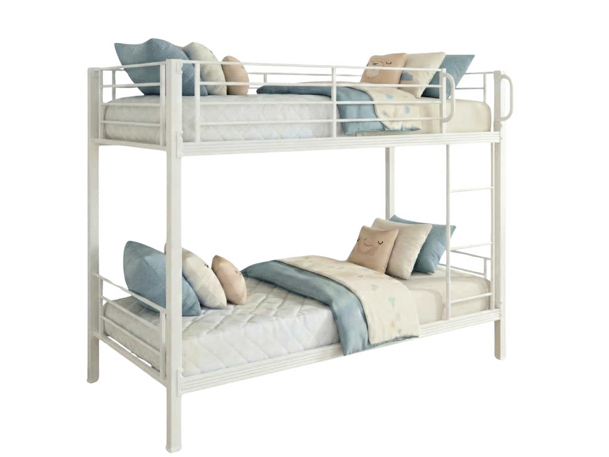 Easy Fix Metal Bunk Bed - White & Mattress Bon15 Single x2