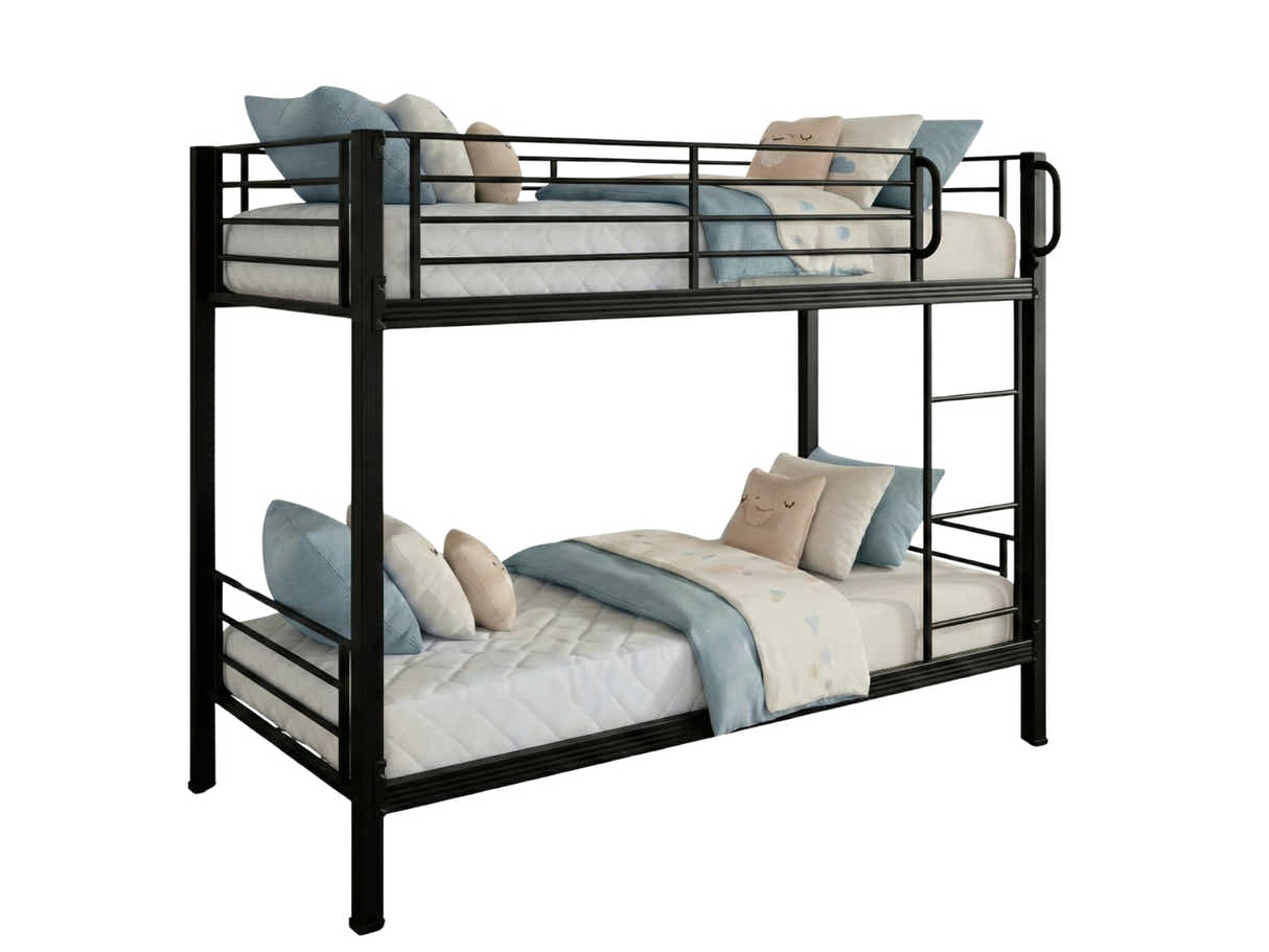 Easy Fix Metal Bunk Bed - Black & Mattress Bon10 Single x2