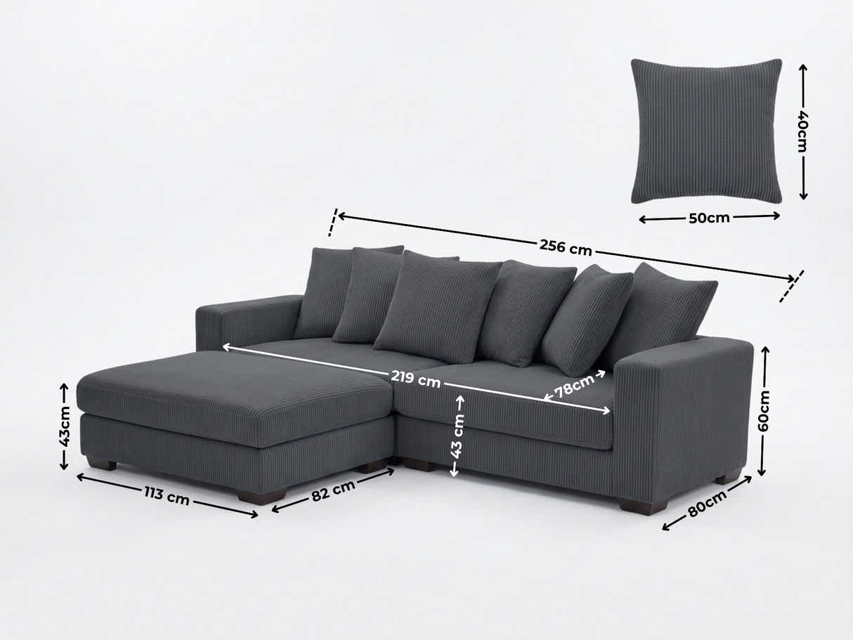 Daury L Shaped Sofa Corduroy - Dark Grey