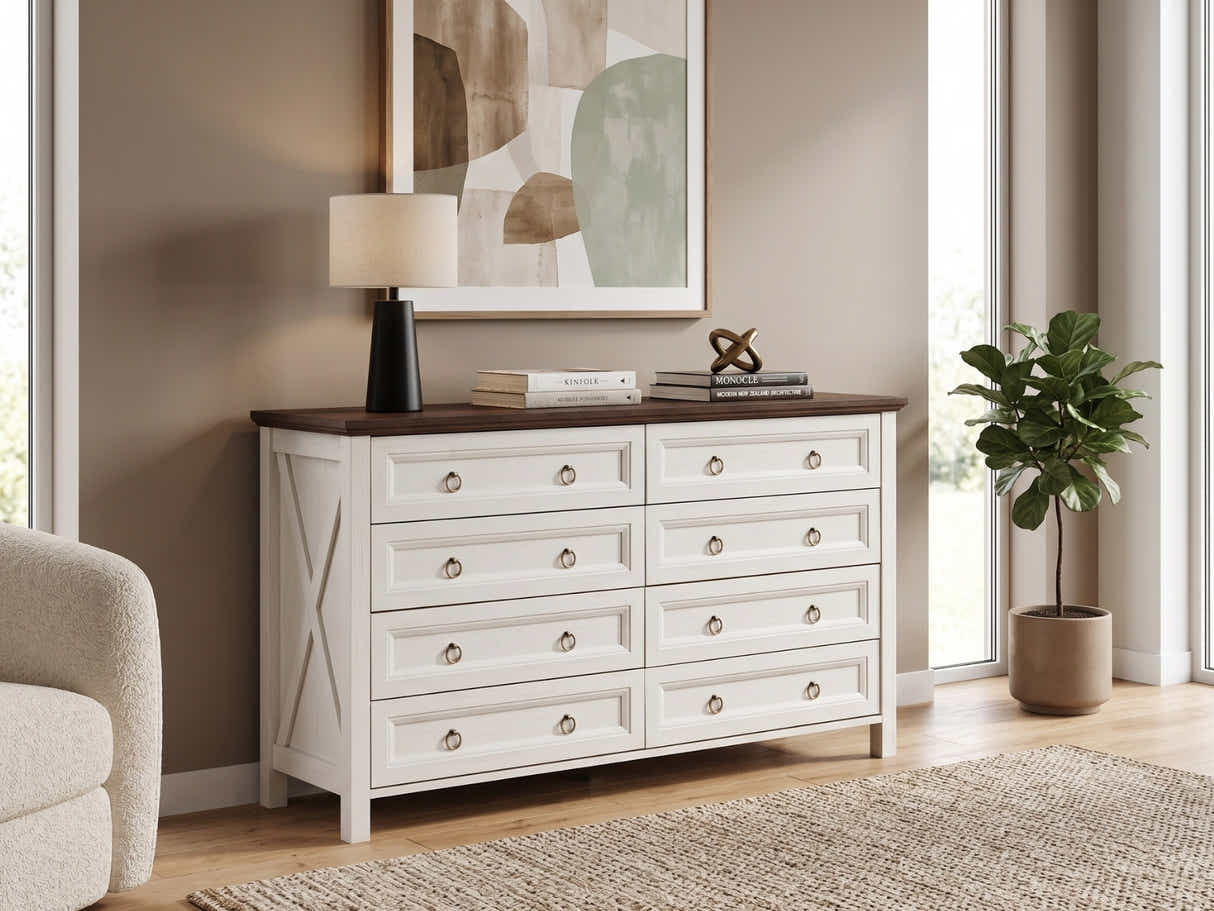8-Drawer Chest - White & Rustic Wood