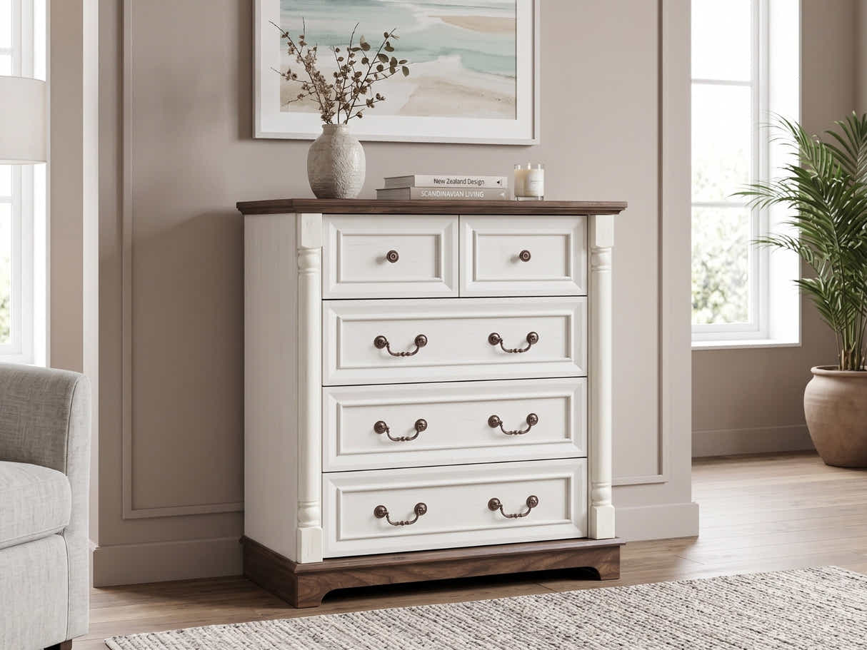 DS 5-Drawer Chest - Antique White & Rustic Brown