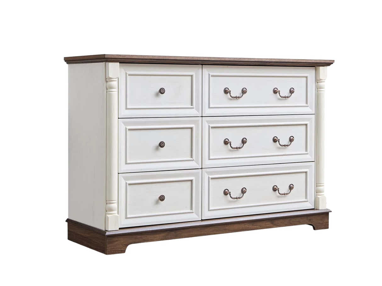 DS 6-Drawer Chest - Antique White & Rustic Brown