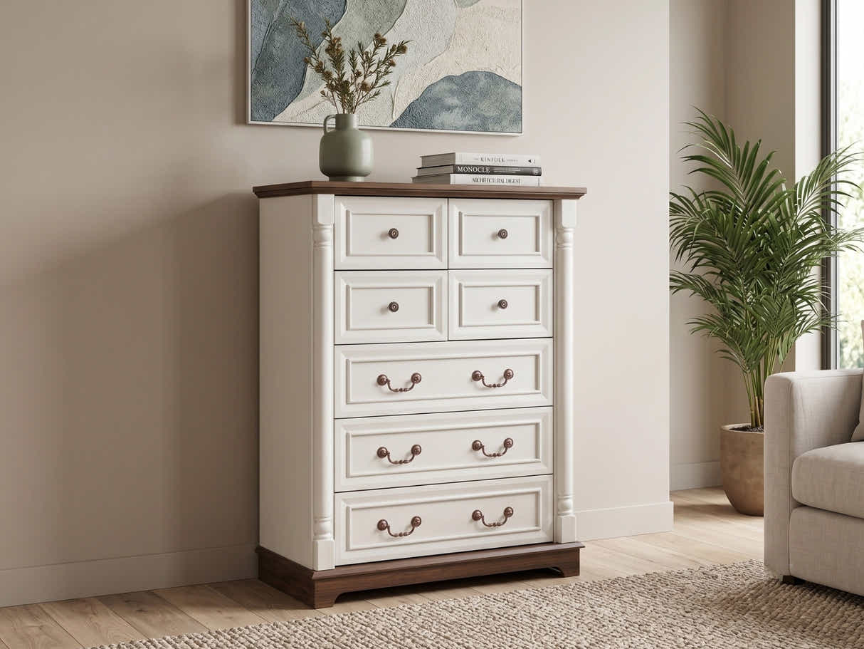 DS 7-Drawer Chest - Antique White & Rustic Brown