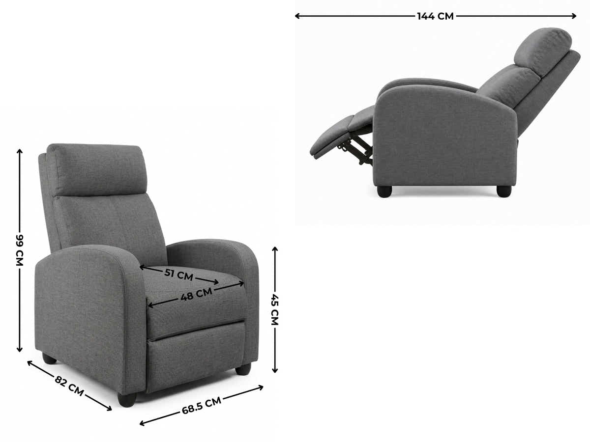 Austen Push Back Recliner Chair Linen - Grey