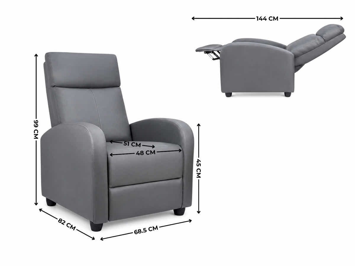 Austen Push Back Recliner Chair PVC - Grey