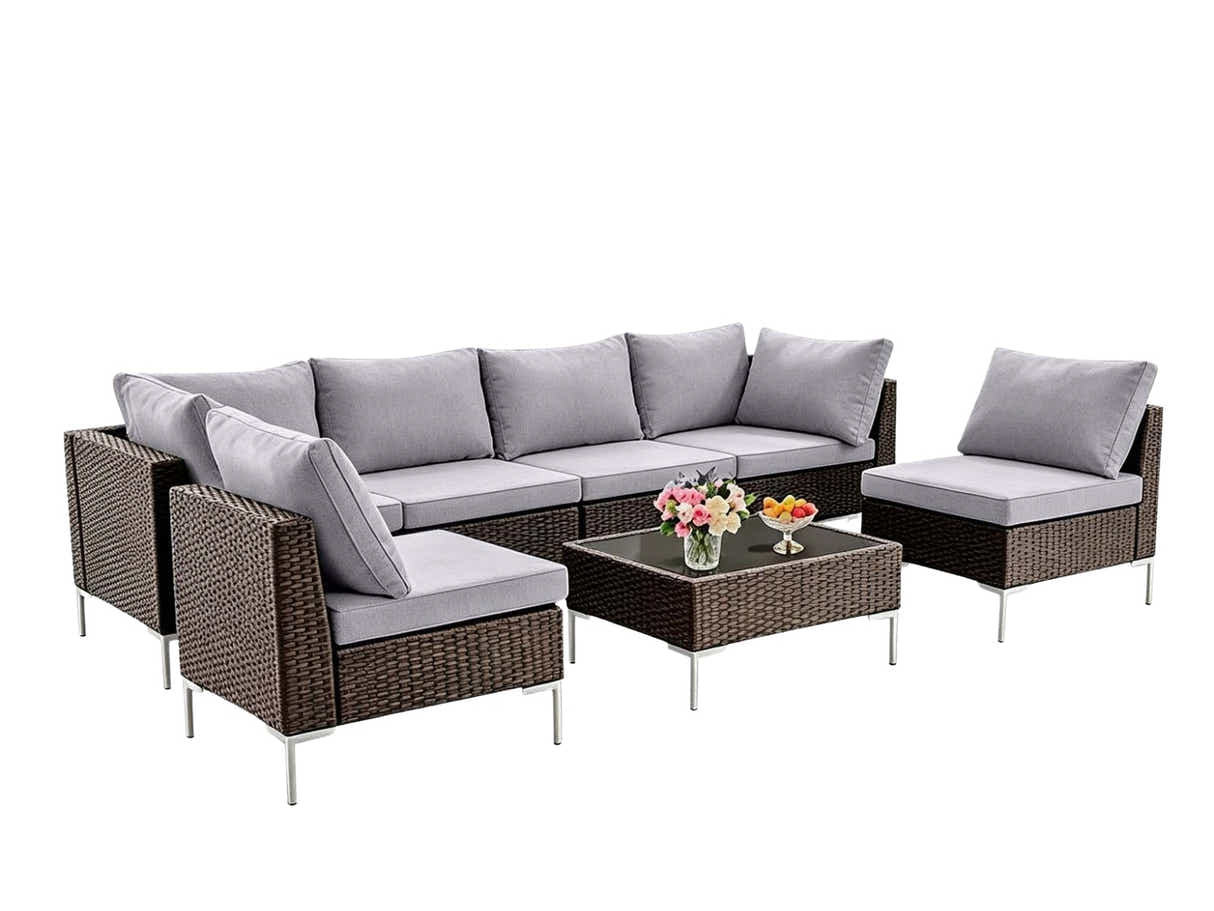 DS Ruta 7PC Wicker Set Light Brown+Grey