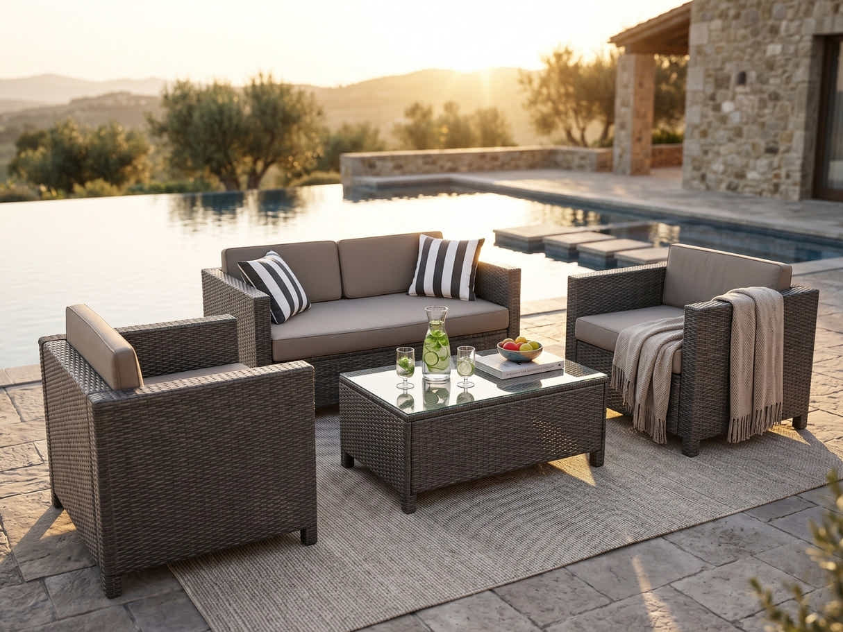 DS Merian 4PC Patio Set Dark Grey+Brown