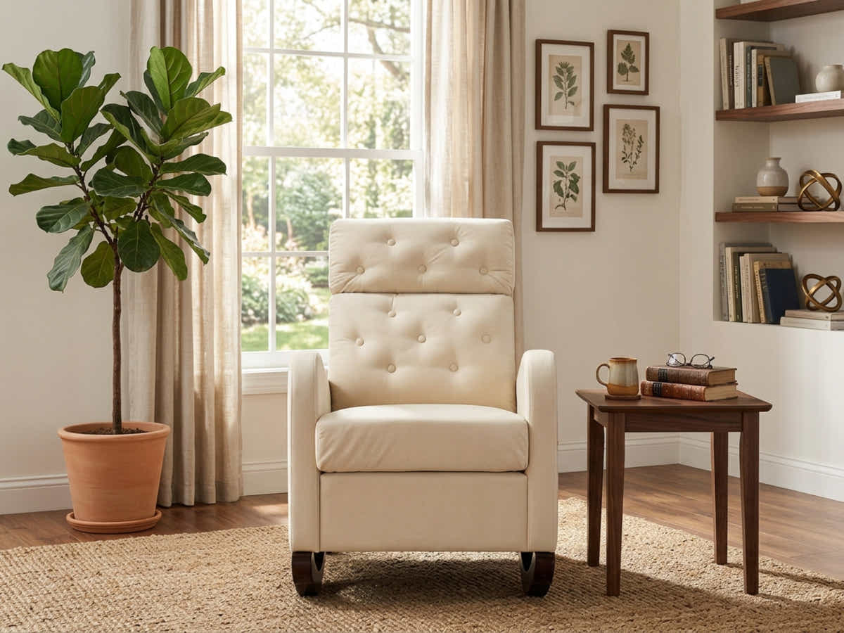 Sisco Velvet Rocker Chair - Beige