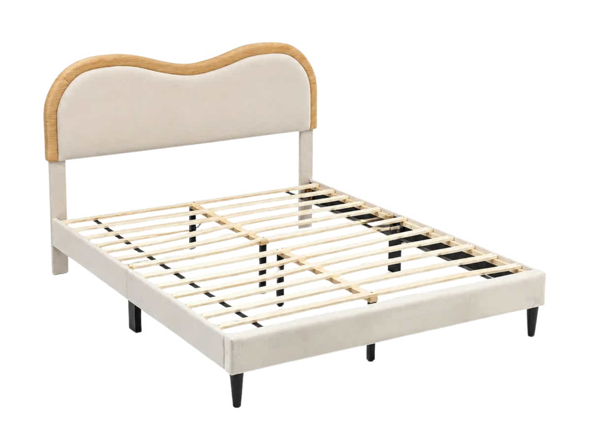 DS Etta Fabric Bed Beige - Queen