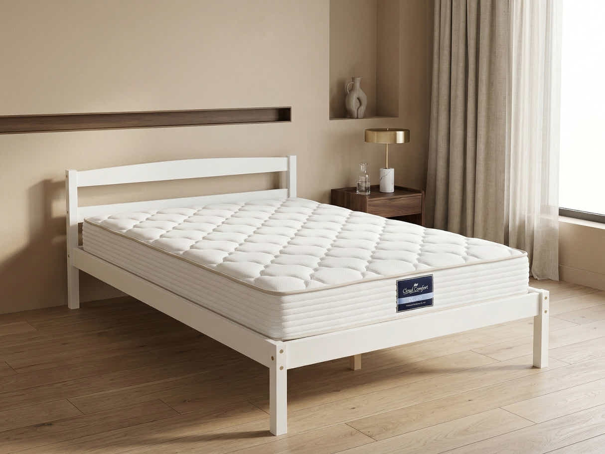 Wayford Bed Frame White & PIL20 Mattress with Pillow - King Single