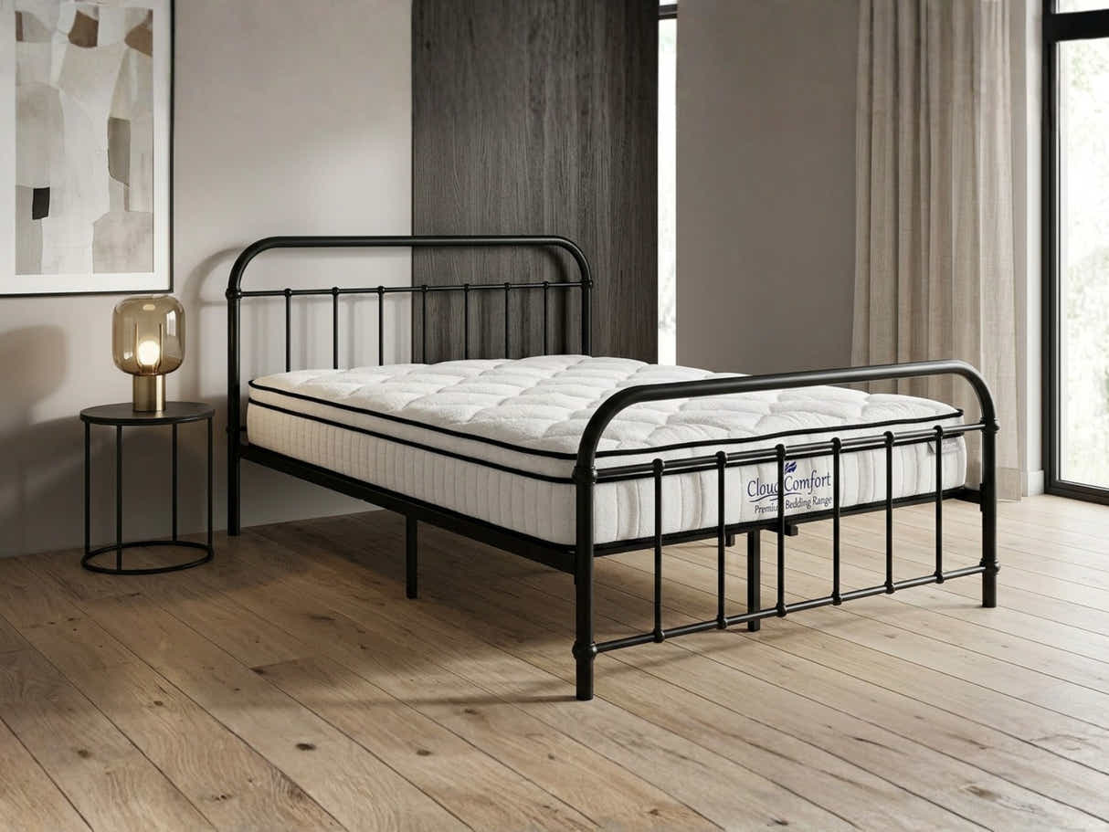 Darcy Metal Bed Frame Black & Boucle22 Mattress - Queen