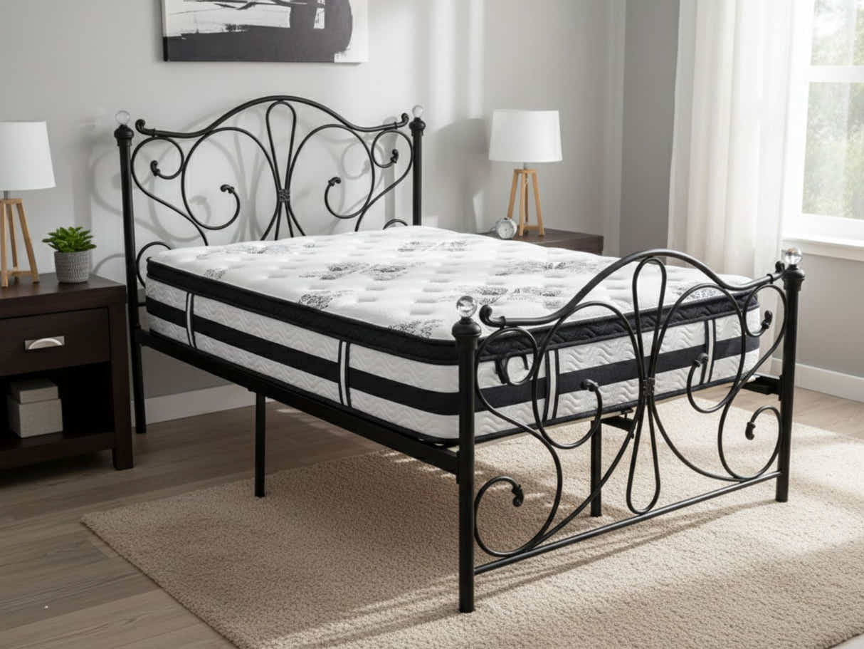 Elizabeth Bed Frame Black & Euro Top Mattress K34 - Double