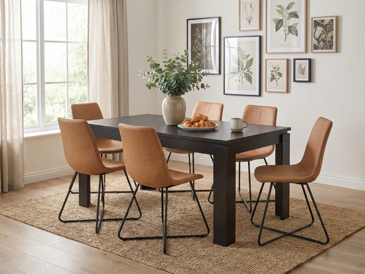 Manhattan Dining Table - 180 cm & Walnut Bonded Leather Dining Chair x6