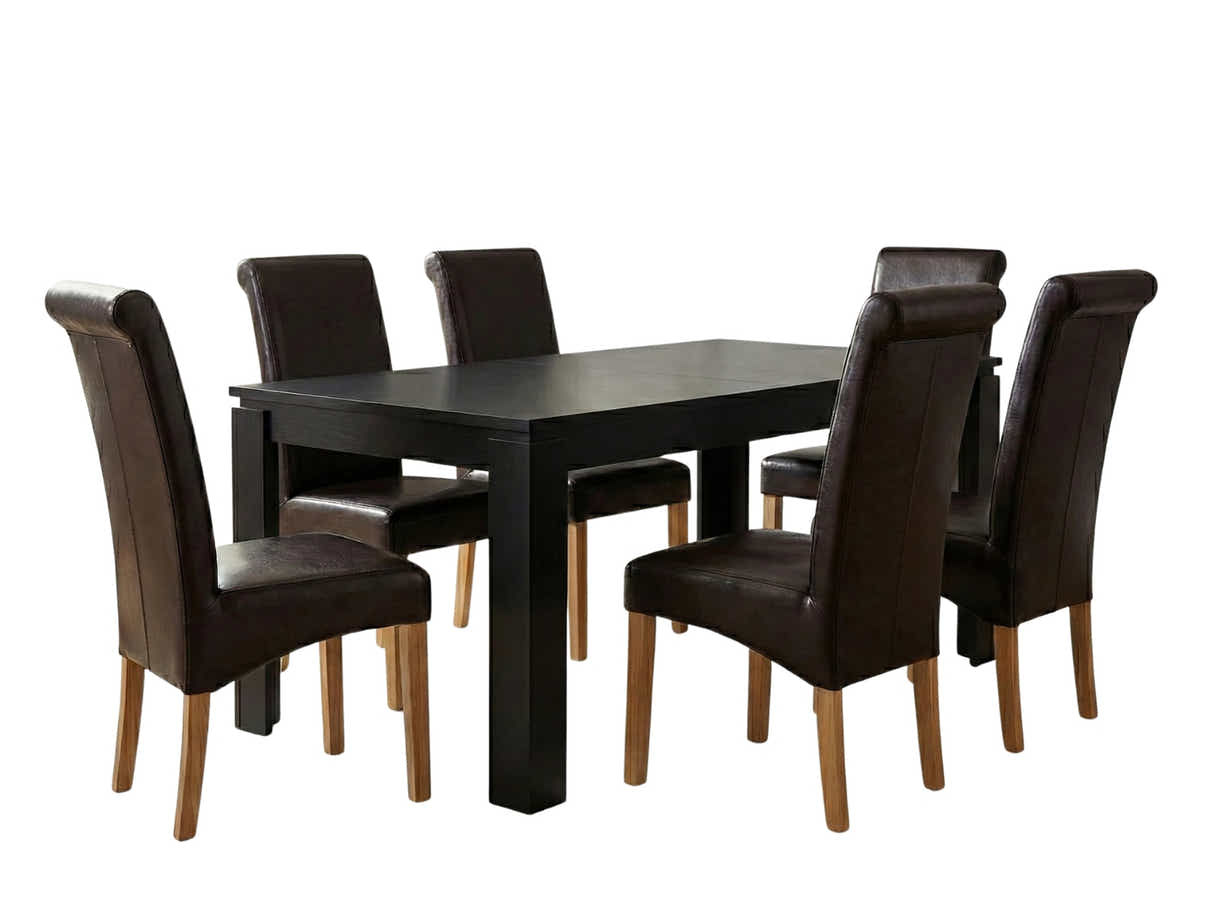 Manhattan Dining Table - 180 cm & Giesle PU Dining Chair Dark Brown x6
