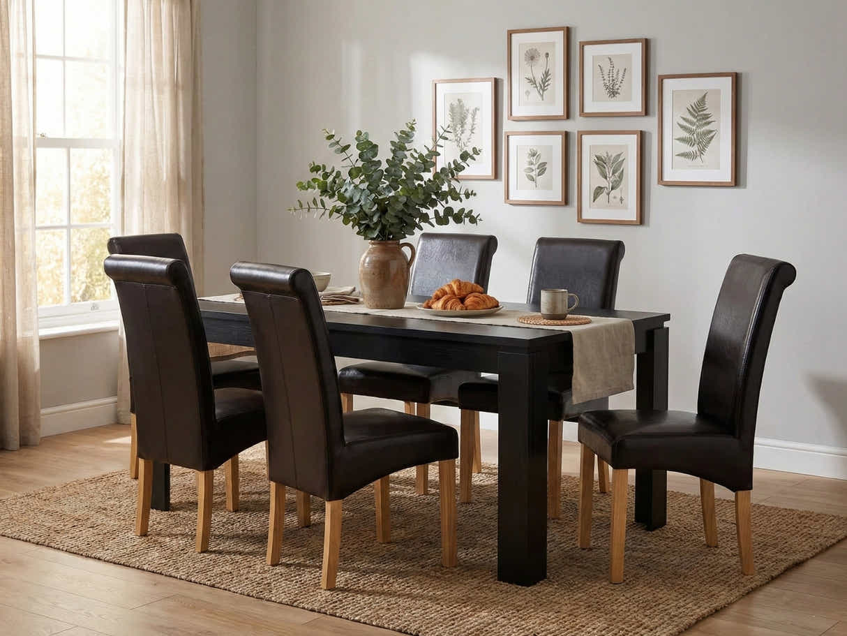 Manhattan Dining Table - 180 cm & Giesle PU Dining Chair Dark Brown x6