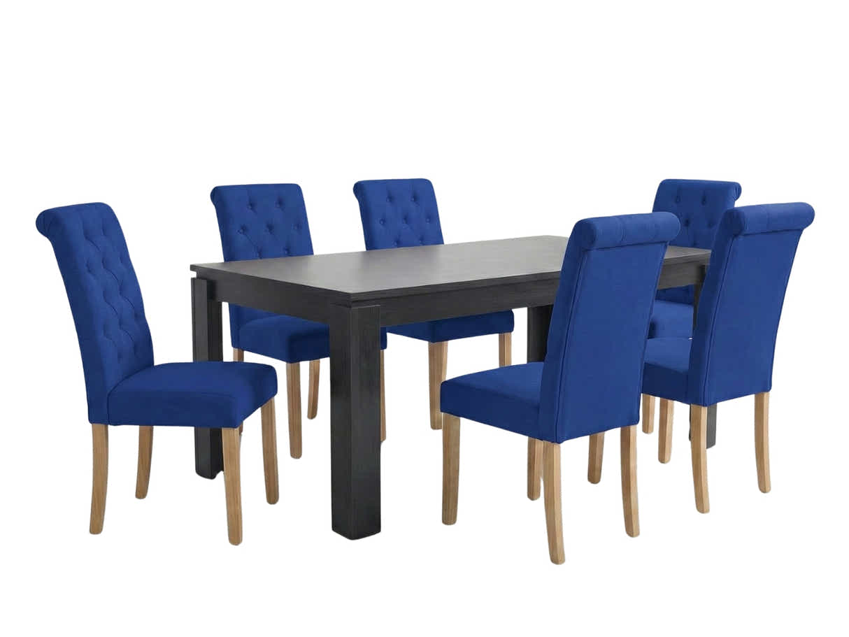 Manhattan Dining Table - 180 cm & Natalie Linen Dining Chair Blue x6
