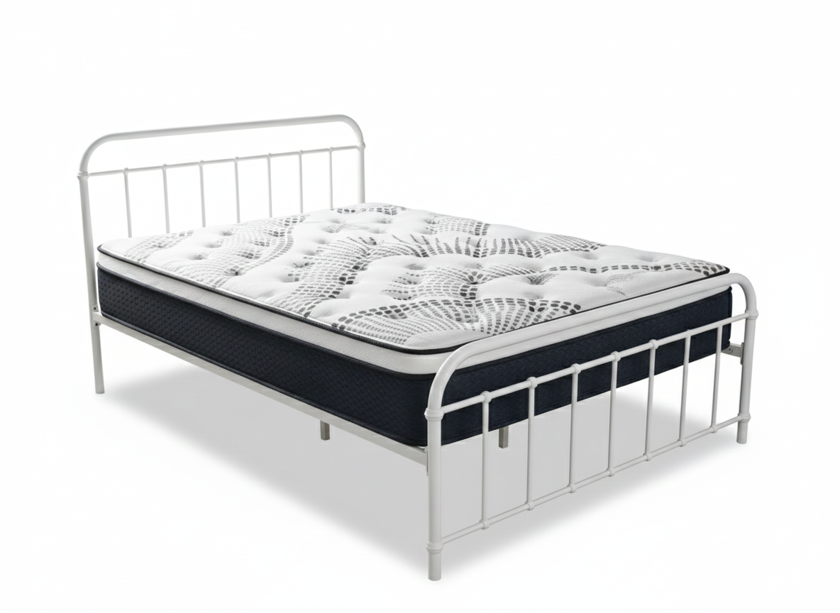 Darcy Metal Bed Frame White & Euro Top Mattress J32 - Queen