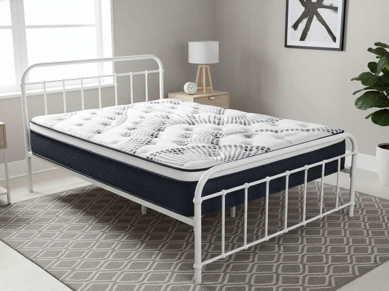 Darcy Metal Bed Frame White & Euro Top Mattress J32 – Queen (Combo)