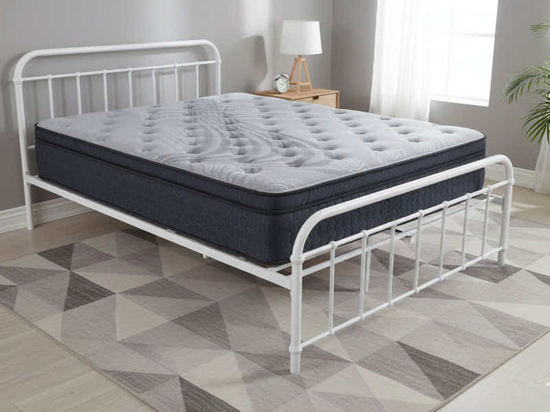 Darcy Metal Bed Frame White & Euro Top Mattress B34 – Queen (Combo)
