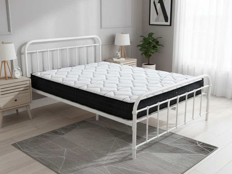 Darcy Metal Bed Frame White & Xclusive Pocket Spring Mattress X20 Queen (Combo)