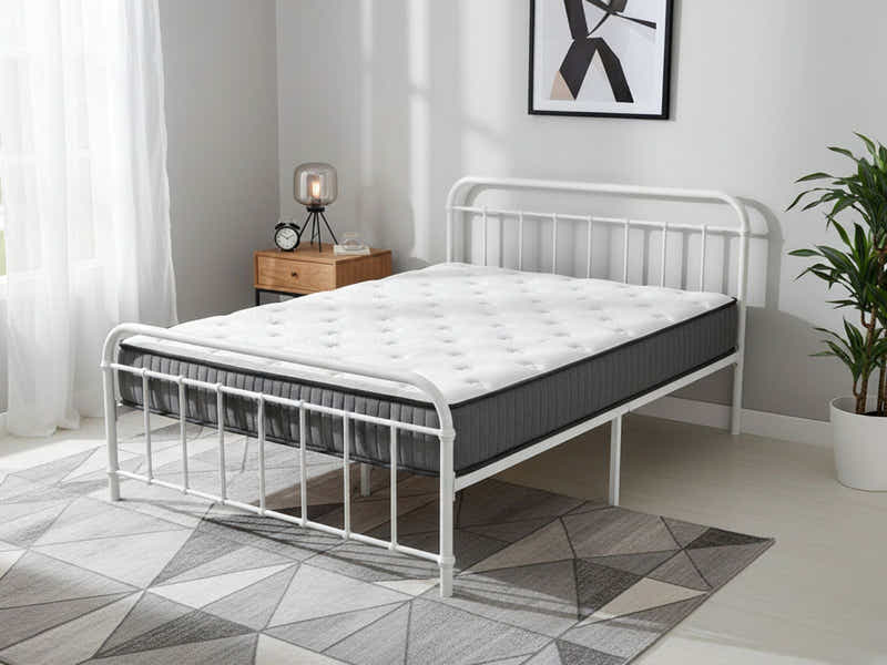 Darcy Metal Bed Frame White & FIRM23 Mattress – Queen (Combo)