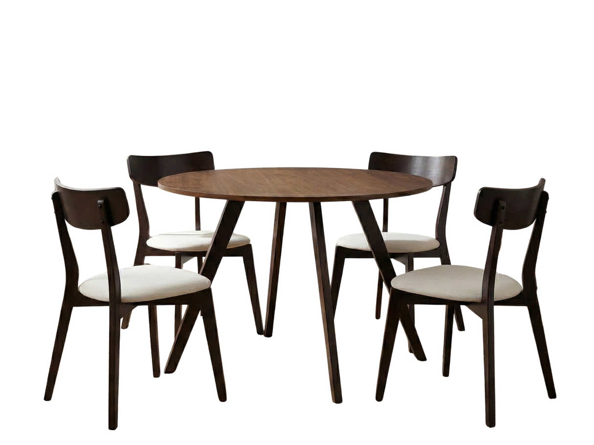 Hexa Round Dining Table Walnut - 100 cm & Iora Dining Chair Wenge - Set of 4