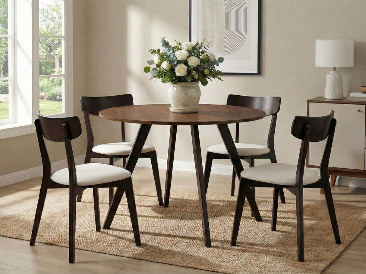 Hexa Round Dining Table Walnut - 100 cm & Iora Dining Chair Wenge - Set of 4