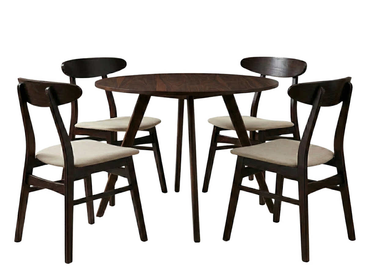 Hexa Round Dining Table Walnut - 100 cm & Fiesta Dining Chair Wenge - Set of 4
