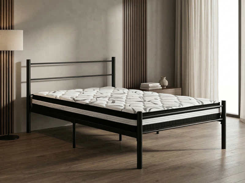 Sol Metal Bed Frame Black & L30 Mattress - King Single