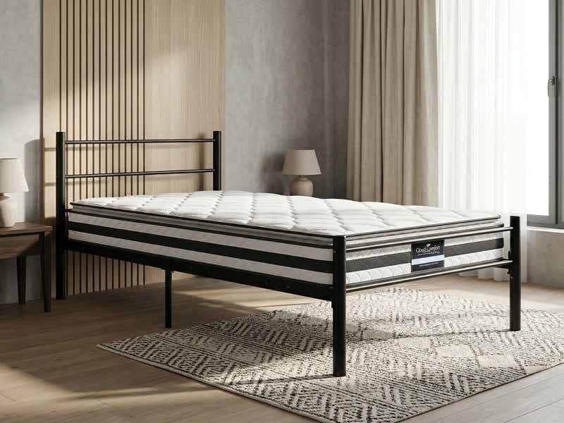 Sol Metal Bed Frame Black & Bon21 Mattress - King Single