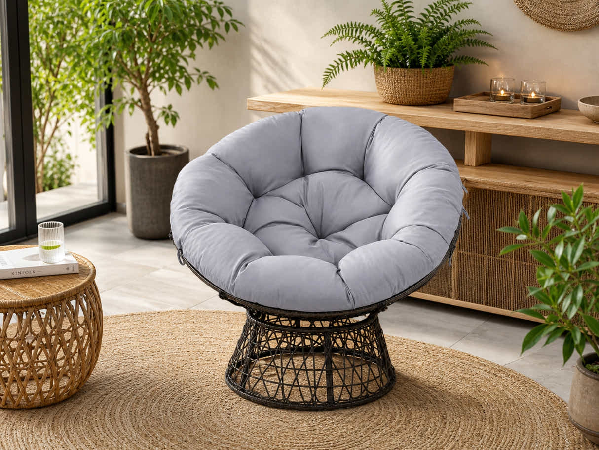 Rattan Swivel Chair - Grey