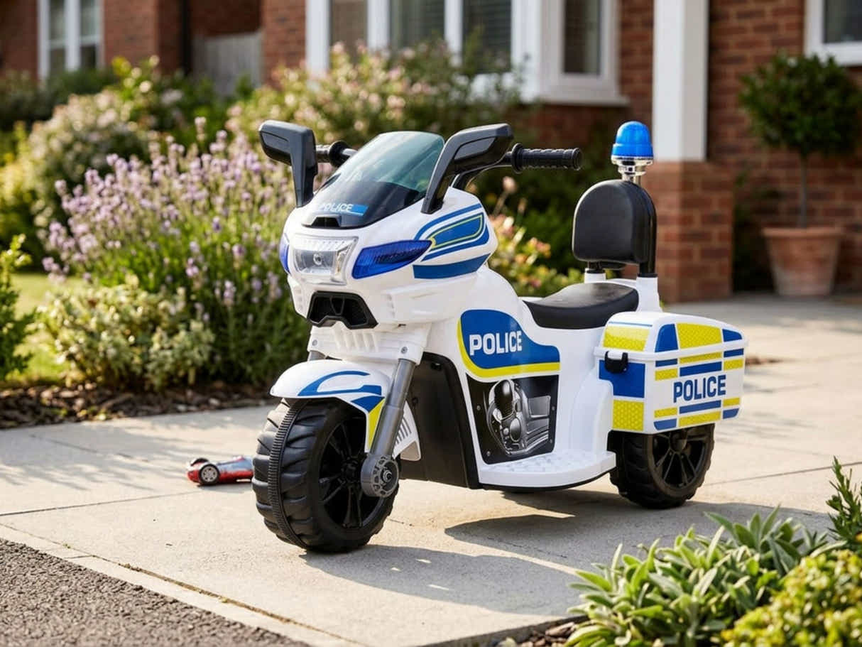 Kids Ride On Police Motorbike - White