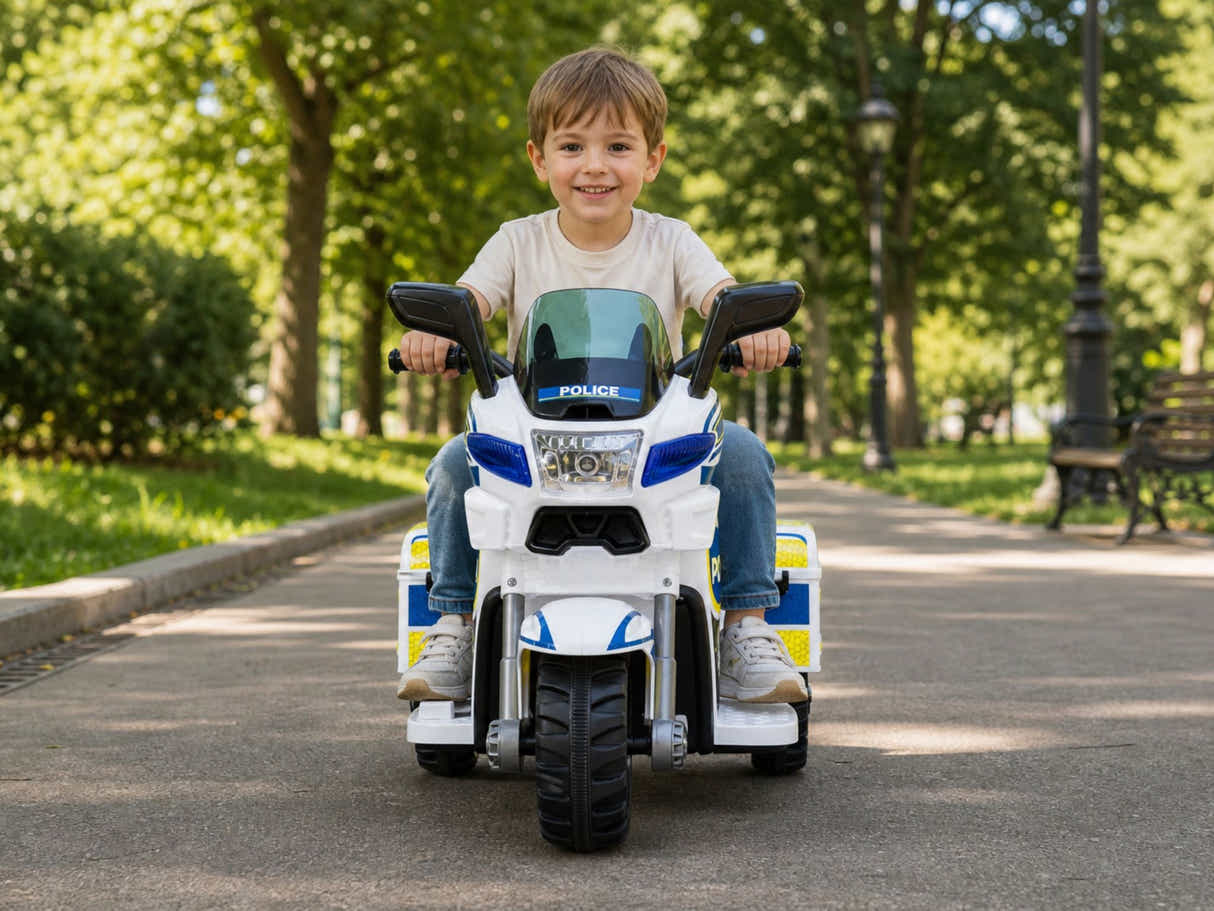 Kids Ride On Police Motorbike - White